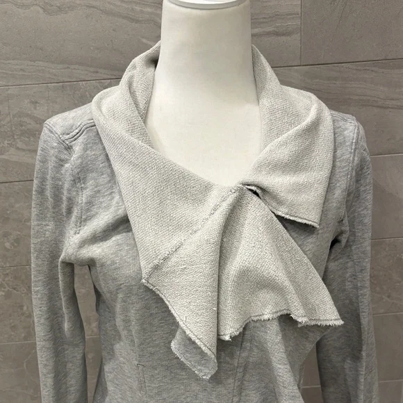 Free People Terry Light Gray Ruffle Asymmetric Cardigan jacket sweatshirt large - Picture 2 of 13